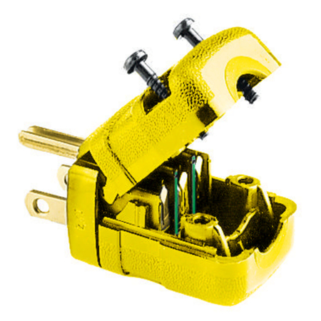 HUBBELL WIRING DEVICE-KELLEMS Straight Blade Devices, Male Plug, Valise Series, Industrial/Commercial Grade, Straight, 2-Pole 3-Wire Grounding, 15A 125V, 5-15P, Yellow, Single Pack HBL5966VY